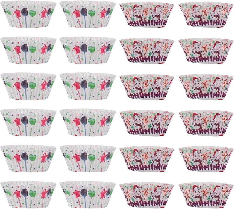Christmas Bell Snowman Pattern Heat Resistant Greaseproof Baking Cups 400 Pcs Disposable Muffin Liners - Image 1